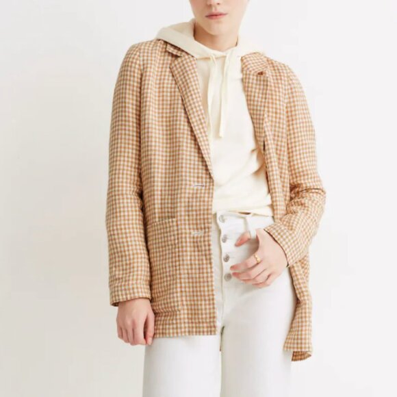 Madewell | Oversized Gingham Blazer "Dorset" in Tan & White Plaid Size XXS - Picture 6 of 11